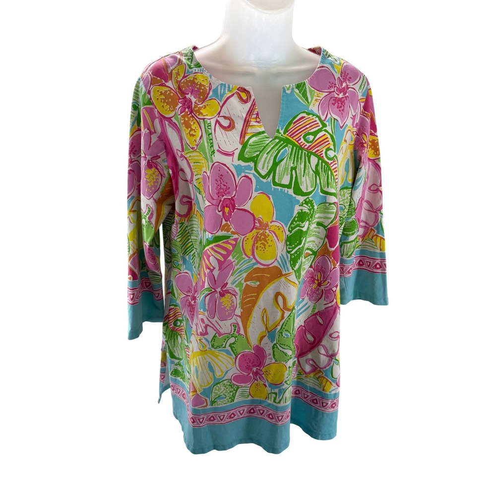 Barbara Erickson Floral‎ Print Tunic Top Shirt 3/4 Sleeve Womens XL